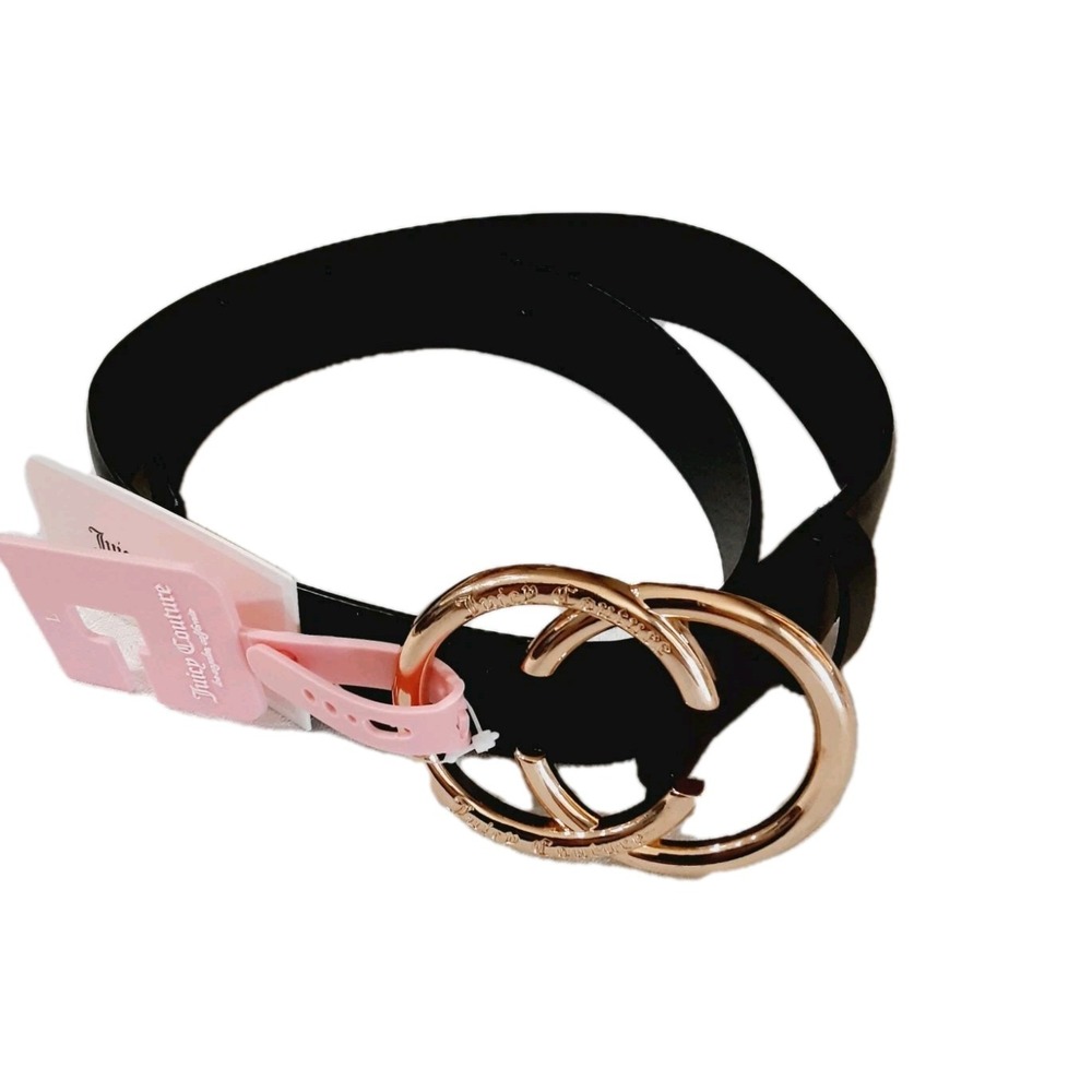 Juicy Couture Black Belt Faux Leather Gold Tone Buckle Size Large 90s Style